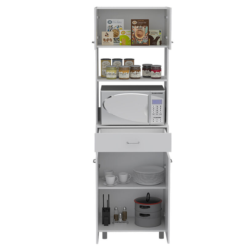 Caribe Microwave Cabinet, Four Legs, One Drawer, Double Door, One Shelf White