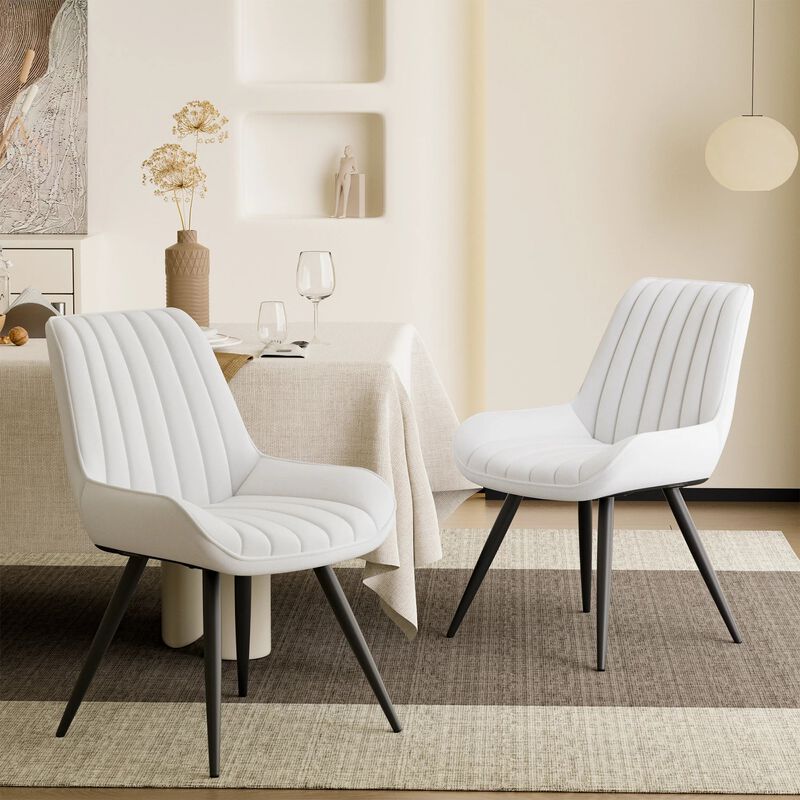 Modern Ribbed Fabric Upholstered Dining Chair Set of 4 image number 4