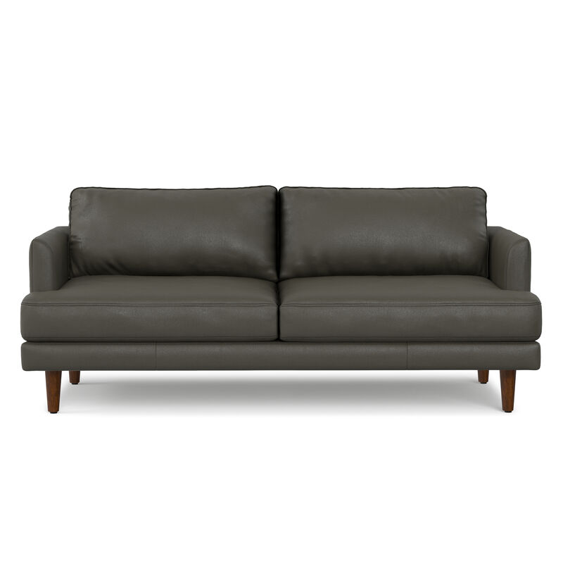 Livingston 76 inch Wide Mid-Century Modern Sofa in Coal Top Grain Genuine Leather