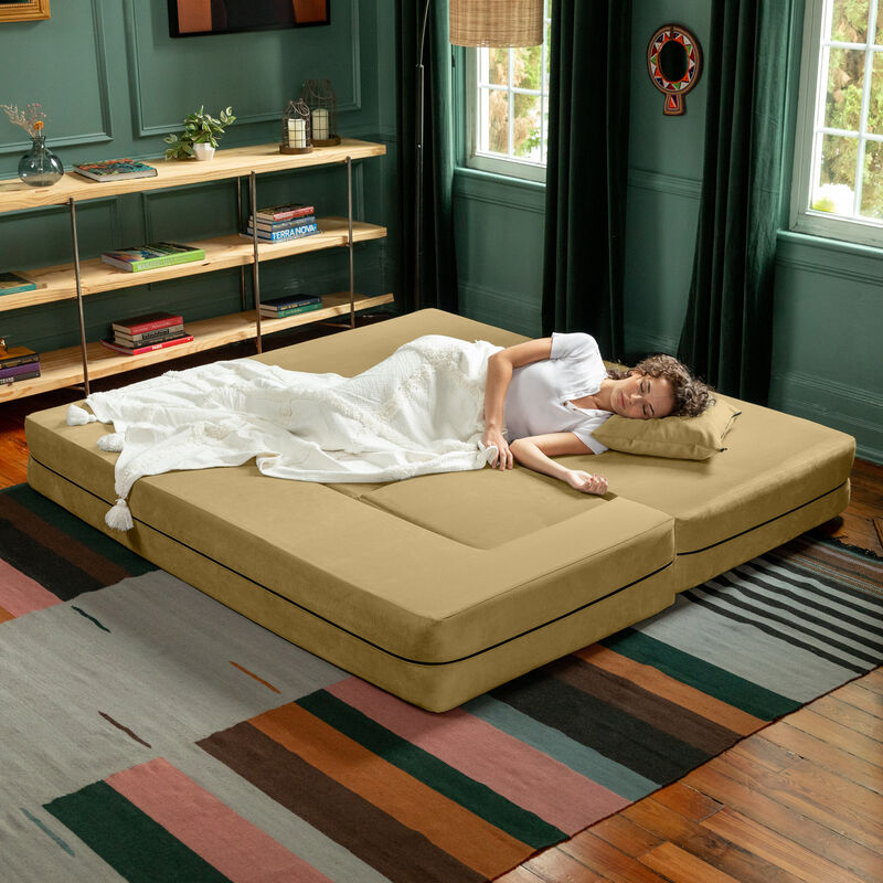 Jaxx Zipline Convertible Sleeper Sofa & Three Ottomans / California King-Size Bed, Textured Microvelvet