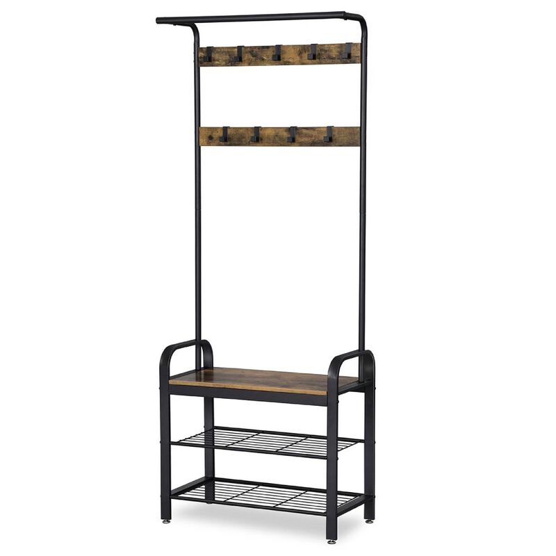 Modern Hall Tree Coat Rack with Storage Bench for Entryway Organization