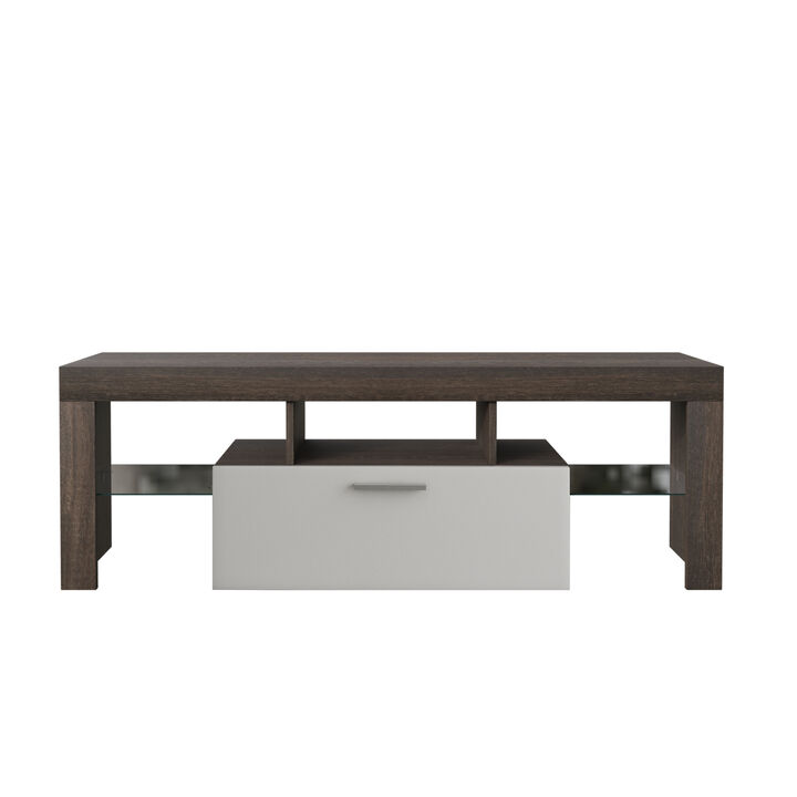 Hivvago Easy and Quick Assembly Modern TV Stand with Toughened Glass Shelf