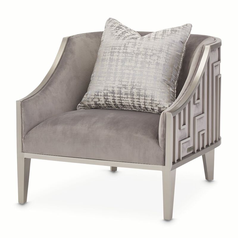 Michael Amini Roxbury Park Velvet Accent Chair - Gray Pearl/Stainless Steel