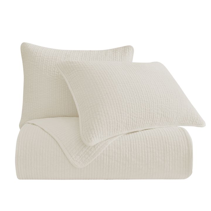 Stonewashed White Cotton Velvet Twin Quilt Set
