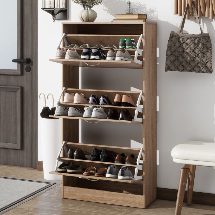 Hivvago 3 Layers Entryway Free Standing Wooden Shoe Rack Storage Organizer