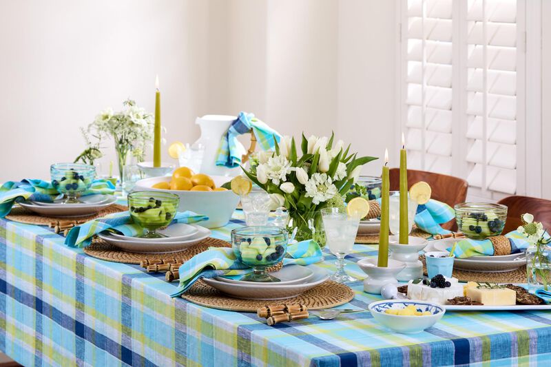 Solino Home 100% Pure Linen Dinner Napkins 20 x 20 Inch Set of 4 - Summer Madras Plaid