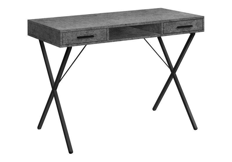 HomeRoots 42" Gray and Black Wood and Metal x-Shape Computer Desk With Two Drawers image number 0