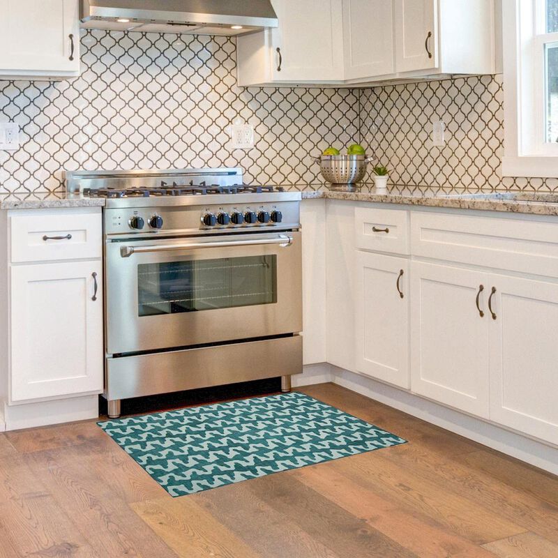 Linon Outdoor Washable Doral Aqua & Green, Rug image number 5