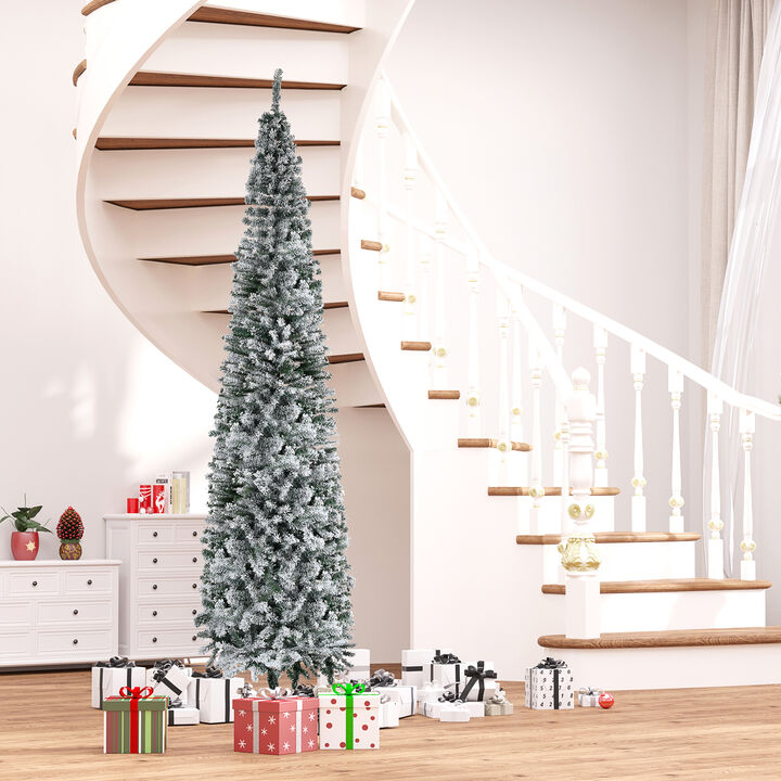 BreeBe 9ft Flocked Pencil Artificial Christmas Tree