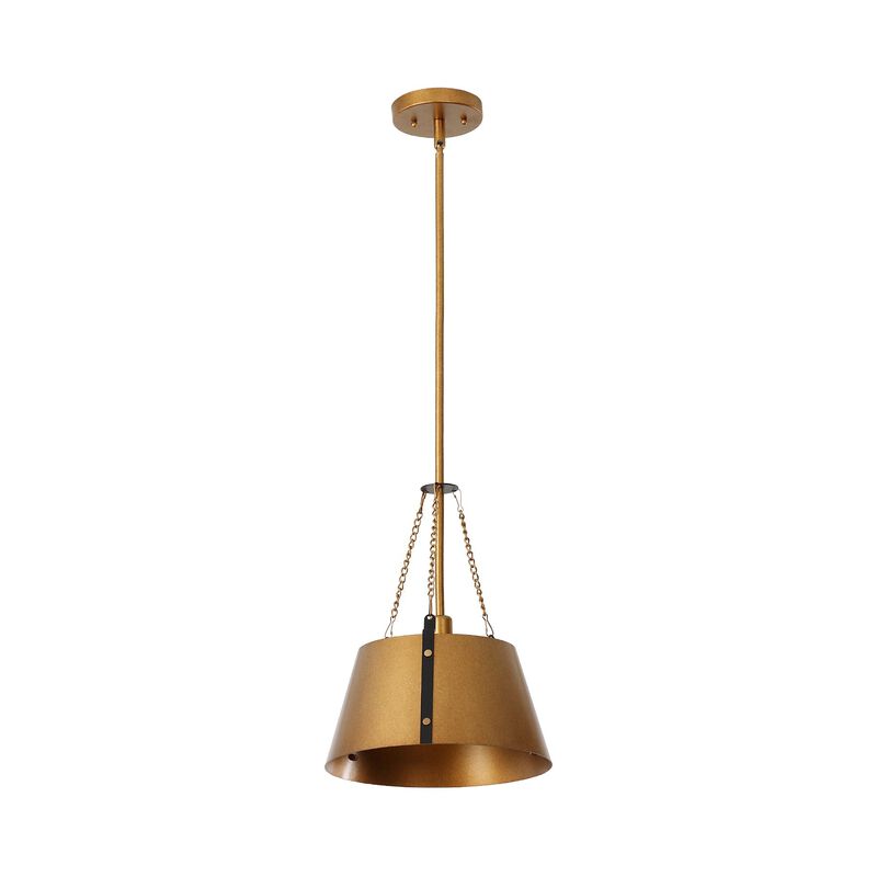 Gold Drum Pendant Light, Industrial Metal Shade, Adjustable Height image number 8