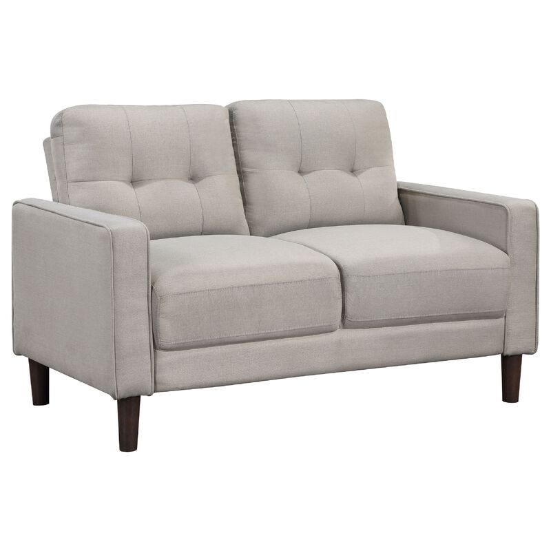 Bow 2pc Sofa Set with Track Arms and Tapered Legs, Beige Grid Tufted Fabric