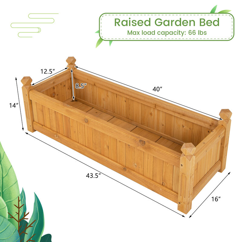 Wooden Rectangular Garden Bed with Drainage System-Natural