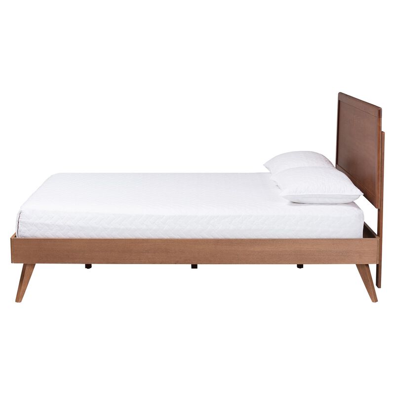 Baxton Studio Jiro Platform Bed - Mid-Century Modern Wood Bed Frame with Panel Headboard and Angled Legs for Bedroom or Guest Room, King image number 1