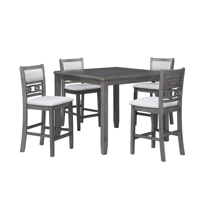 Gary 42 Inch 5 Piece Counter Table Set, Gray - Benzara