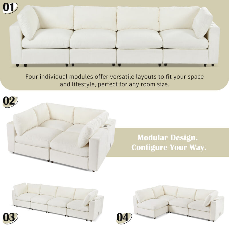 Merax  Upholstered Modular Sofa with Storage Space, USB Charge Ports, Wireless Charging and Built-in Bluetooth Speaker in Arm image number 7