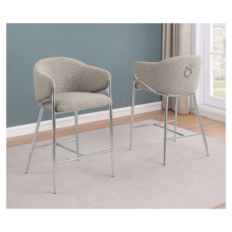 Best Quality Furniture Gray Counterheight (26) In Boucle Fabric And Silver Chrome Base (Set Of 2)