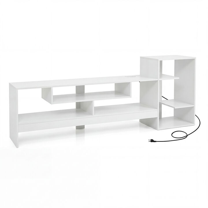 Modern TV Stand with Cube Storage Shelves and Charging Power Outlets