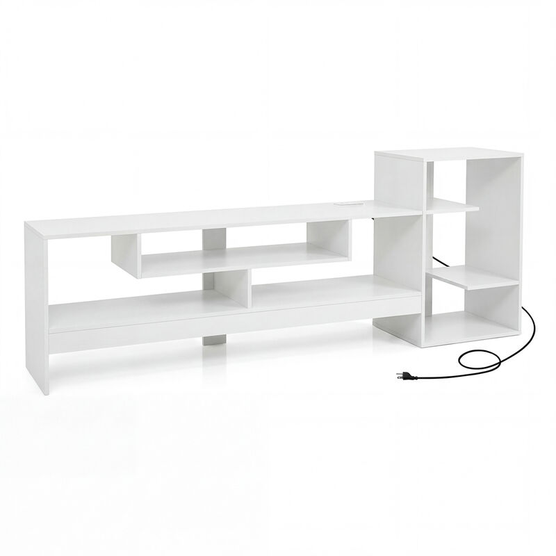 Modern TV Stand with Cube Storage Shelves and Charging Power Outlets image number 0