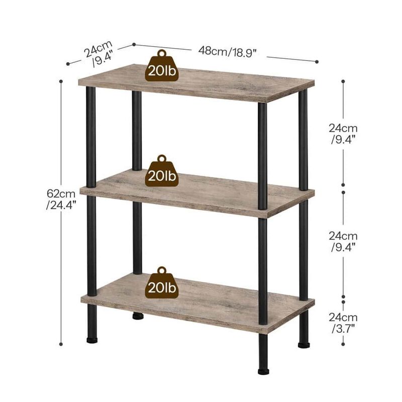 Space-Saving Side Table with 3-Tier Open Storage Shelves- Greige image number 2