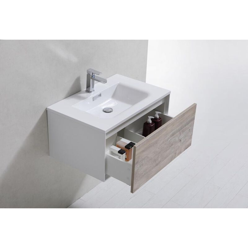 Kubebath Divario 30 Nature Wood Wall Mount Modern Bathroom Vanity