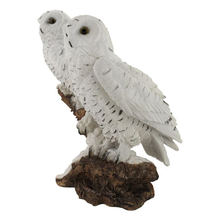 Pair Of Snow Owls On A Branch Statue