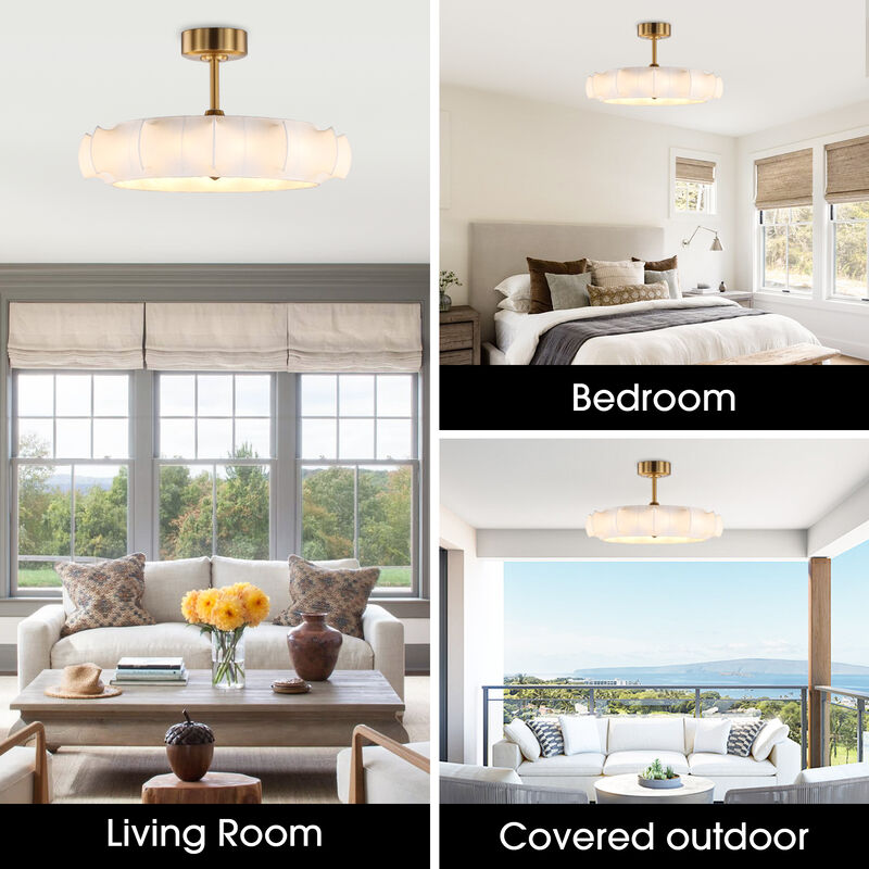 29.6 in. Brass Caged Clouds Ceiling Fan with Imitation Silk Shade and Light and Remote