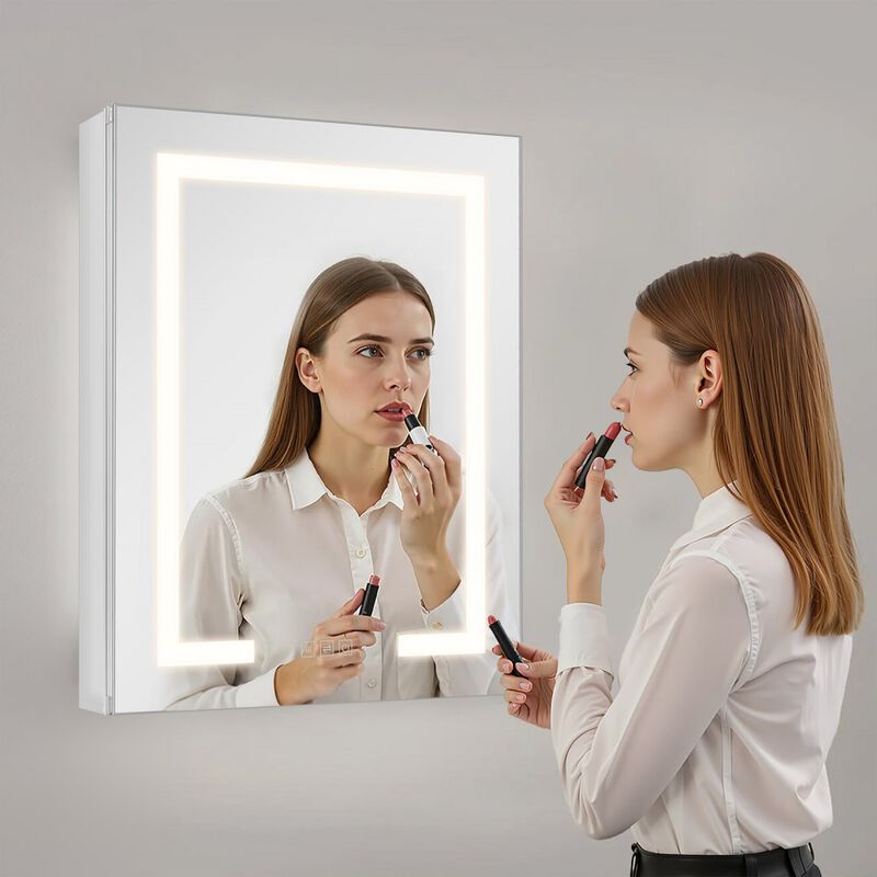 Wall Mount Recessed Medicine Cabinet with 2-Side Mirror and Lighting