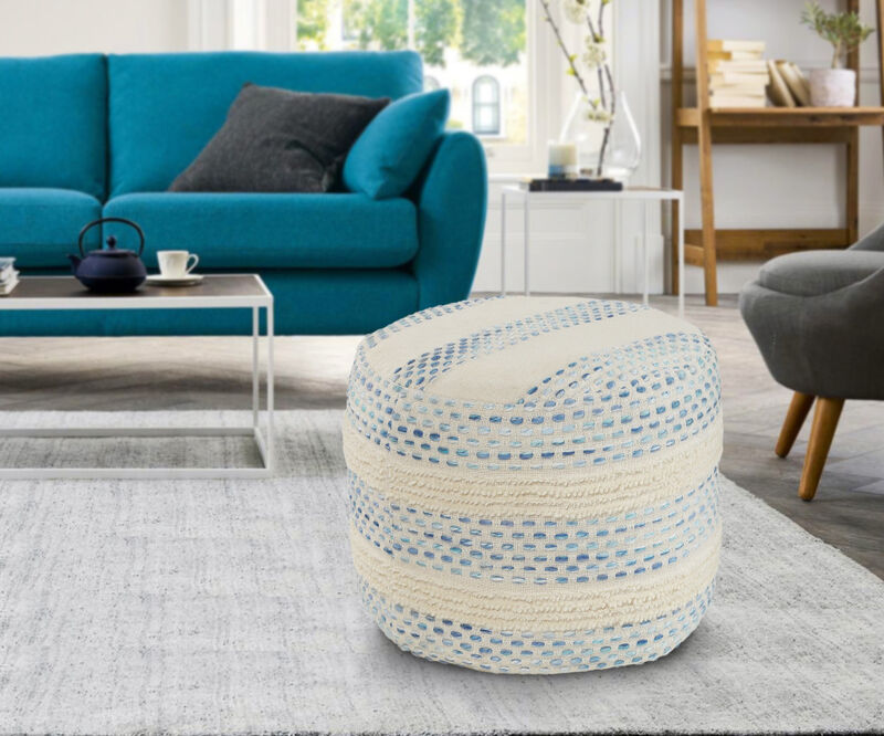 Hivvago 18 Inch Blue Cotton Blend Ottoman