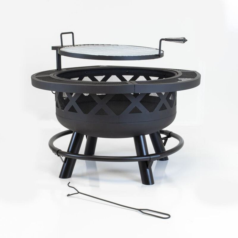 Outdoor Escape 32-Inch Roundup Fire Pit, Black, Adjustable Cooking Shelf image number 2