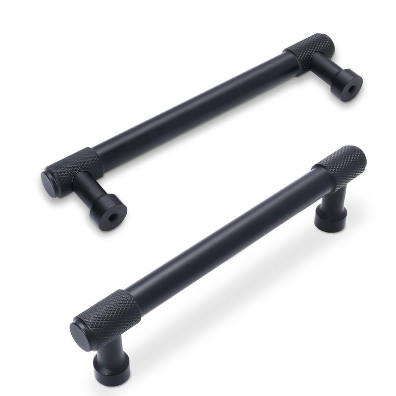 BUKOBYHE 10 Pack 5Inch(128mm) Kitchen Cabinet Handles Matte Black Knurled Cabinet Pulls Black Drawer Pulls Kitchen Hardware Kitc