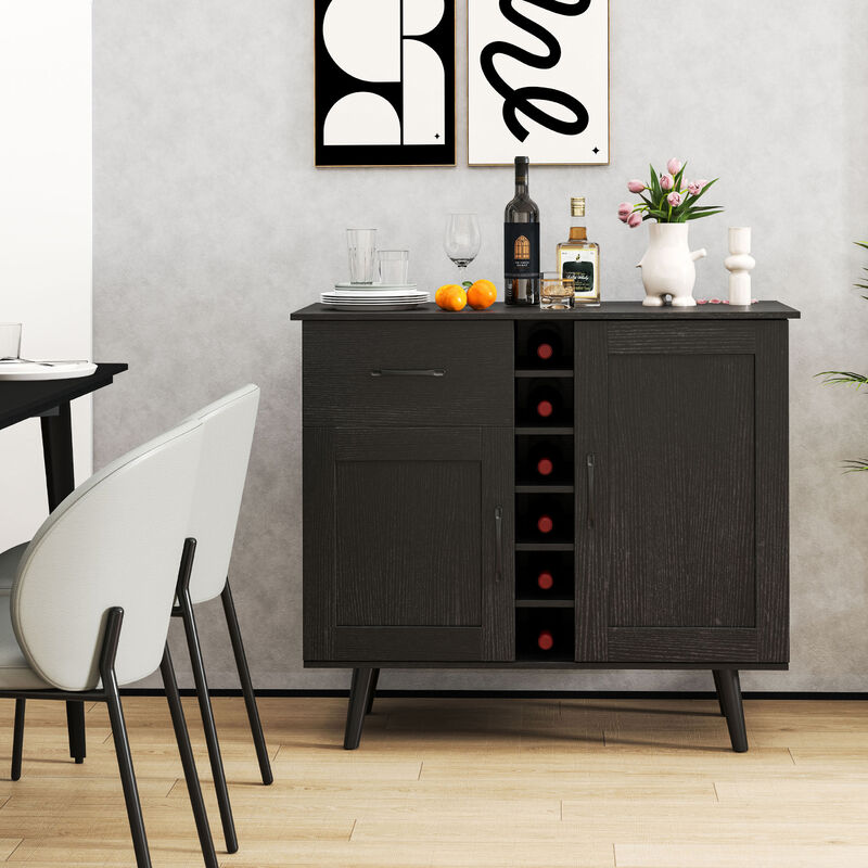 Wine Bar Buffet Cabinet with Storage and 6-Bottle Built-In Wine Rack