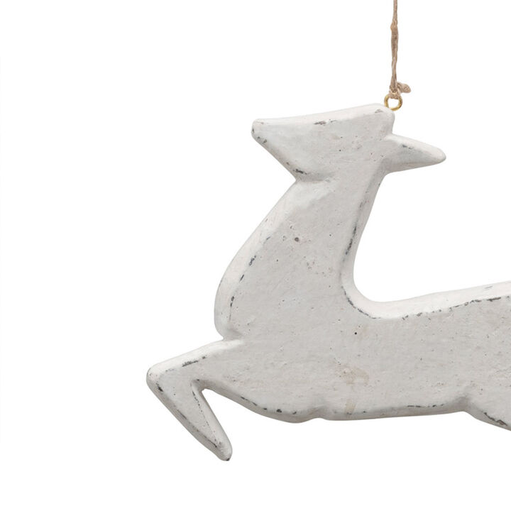 Handmade Paper Mache Deer Ornament, White