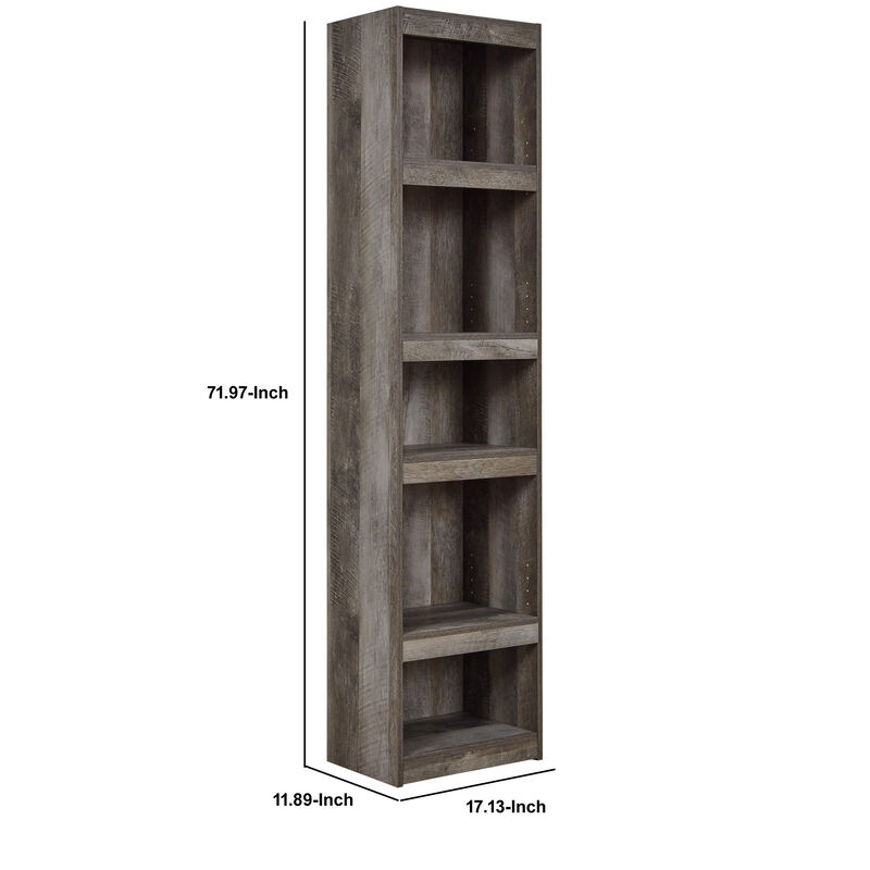 72 Inches 5 Tier Wooden Pier with Adjustable Shelves, Gray - Benzara