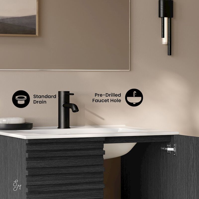 Cascade 30" Wall-Mounted Bathroom Vanity in Black Oak with Sink Top image number 3