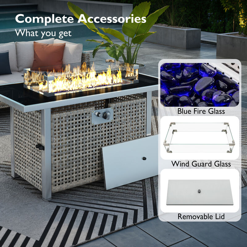 Whisen 43" Propane Gas Fire Pit Table, 60000 BTU Open Weave Wicker Fire Pit with Glass Wind Guard image number 5
