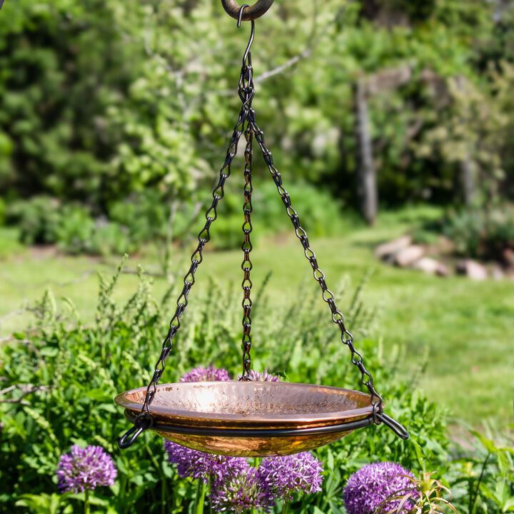 Sunnydaze Copper Hand-Hammered Hanging Bird Bath or Bird Feeder with Chain