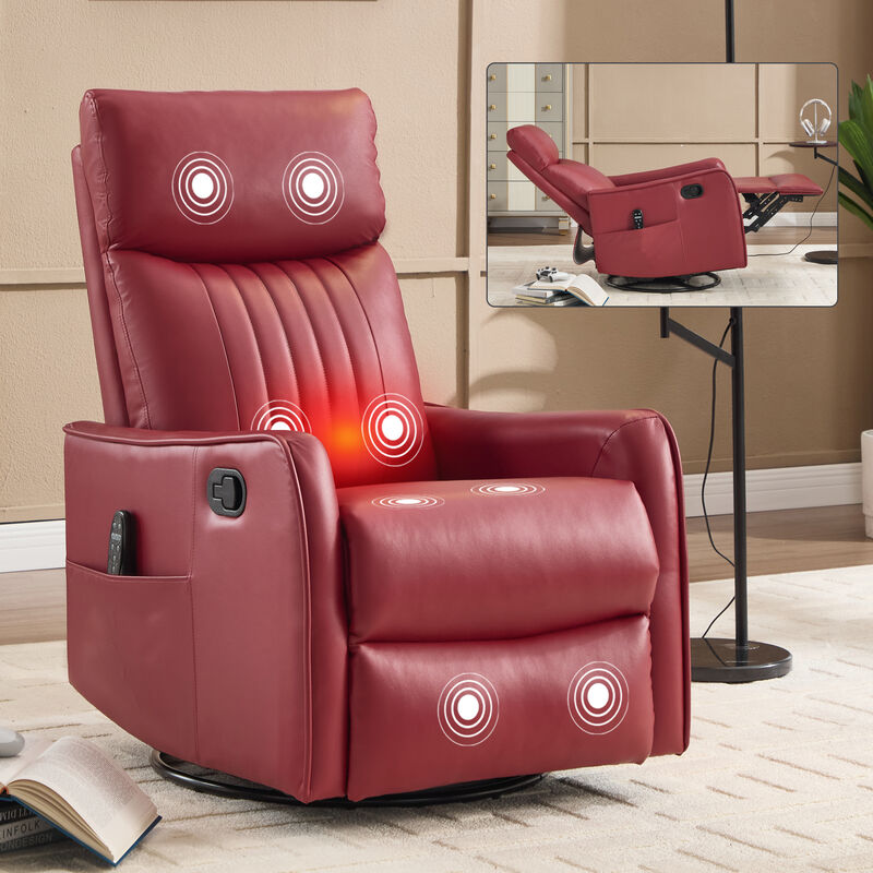 Faux Leather Manual Recliner Chair with Heat and Massage, Living Room Rocker and Swivel Chair image number 1