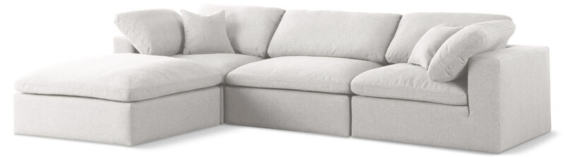 Meridian Furniture Serene Cream Linen Textured Fabric Deluxe Comfort Modular Sectional