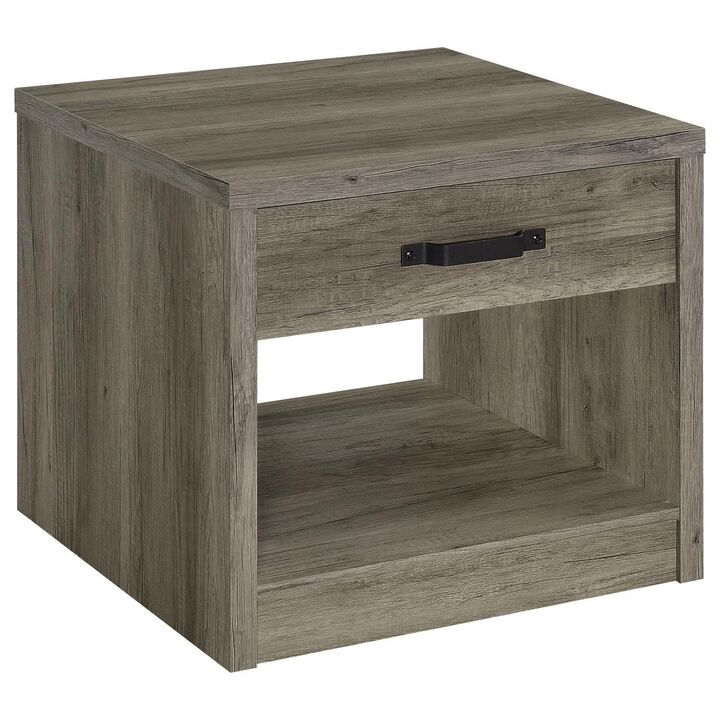 Benjara Lix 24 Inch Square End Table with 1 Drawer, Rustic Weathered Gray Finish