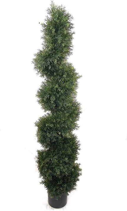 4-FT Topiary Artificial Cedar Tree - Pre Potted UV Resistant Plastic Spiral Bush - Ultra-Realistic Look - Perfect for Outdoor/Indoor Home Décor - Lifelike Greenery to Beautify Your Space