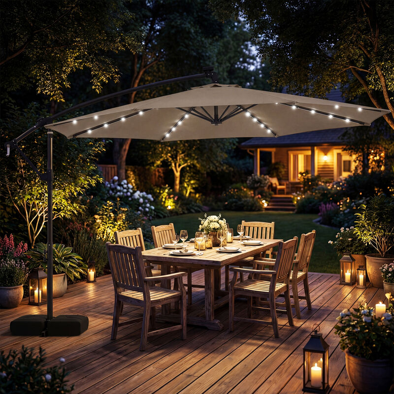 10 hanging patio umbrella brown colors Elm ft. Outdoor / Cantilever designed to withstand wear and tear Mondawe 10 ft Solar LED