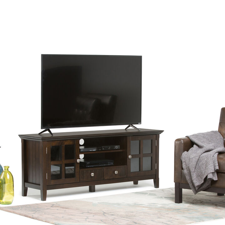 Acadian SOLID WOOD 60 inch Wide Transitional TV Media Stand in Brunette Brown For TVs up to 65 inches