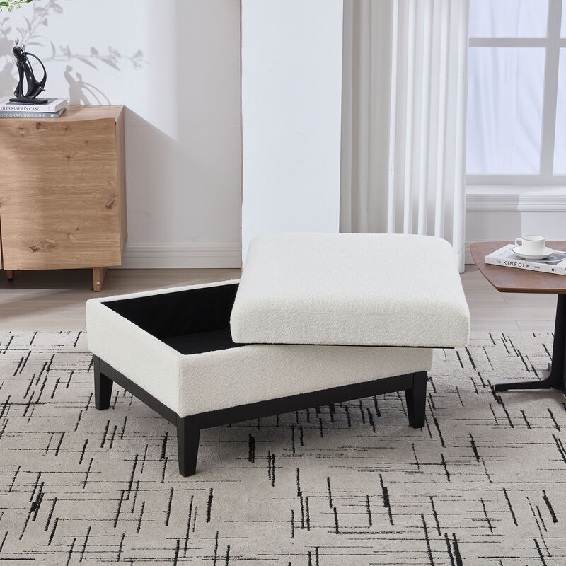 GOODSILO Upholstered Wood Base Storage Ottoman with Reversible Lid Coffee Table Foot Stool image number 4