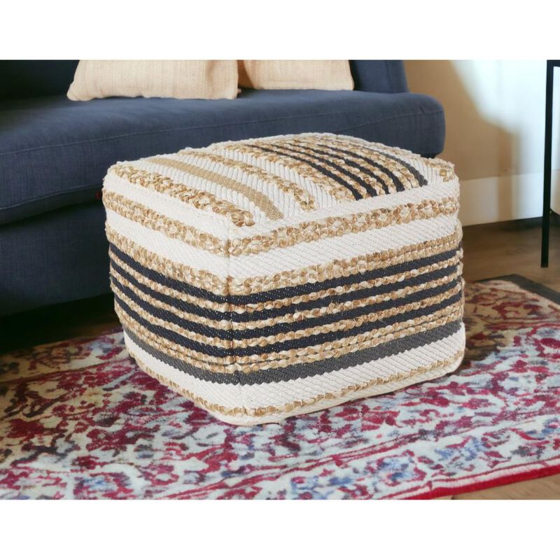 Hivvago 18 Inch Tan Geometric Pouf Ottoman