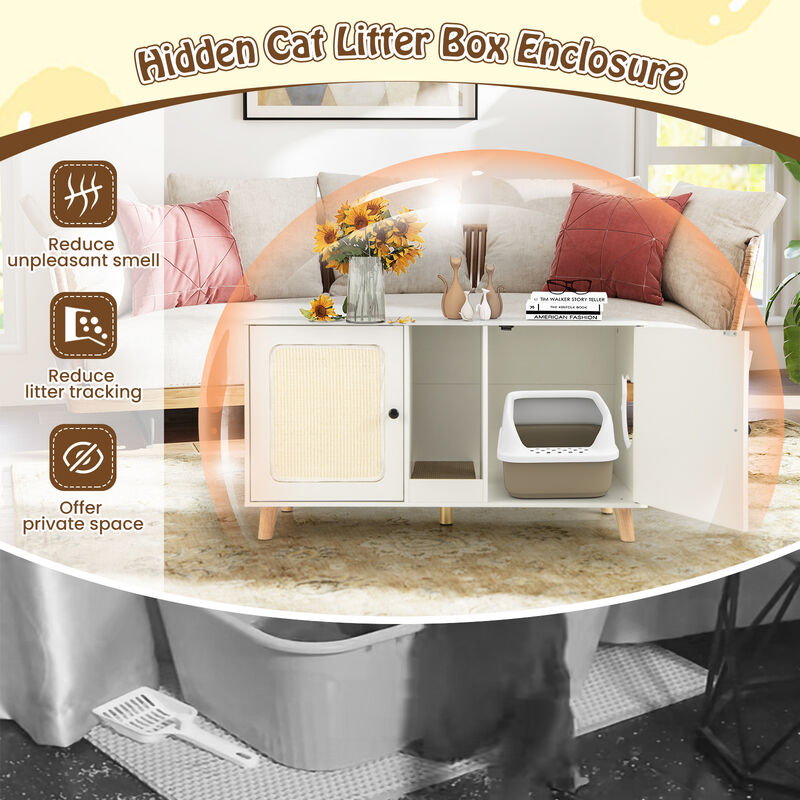 Hidden Cat Litter Box Enclosure with Double Rooms and Sisal Scratching Mats image number 6