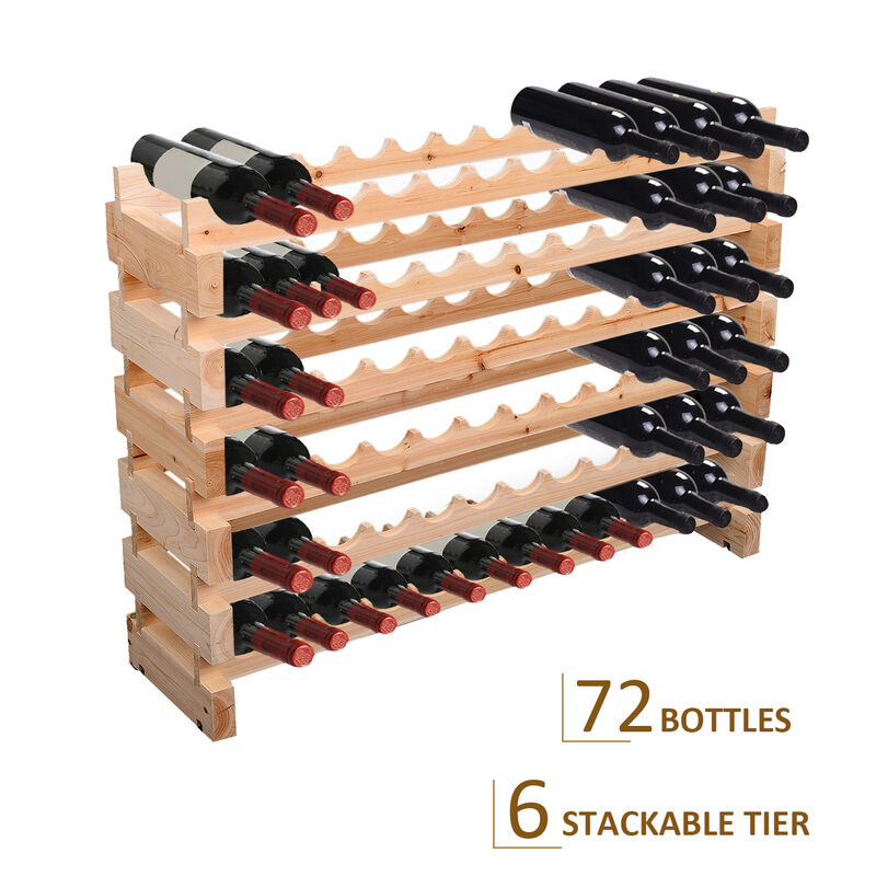 72 Bottles Wine Rack Solid Natural Wood Storage 6 Rows Home Furniture Stackable