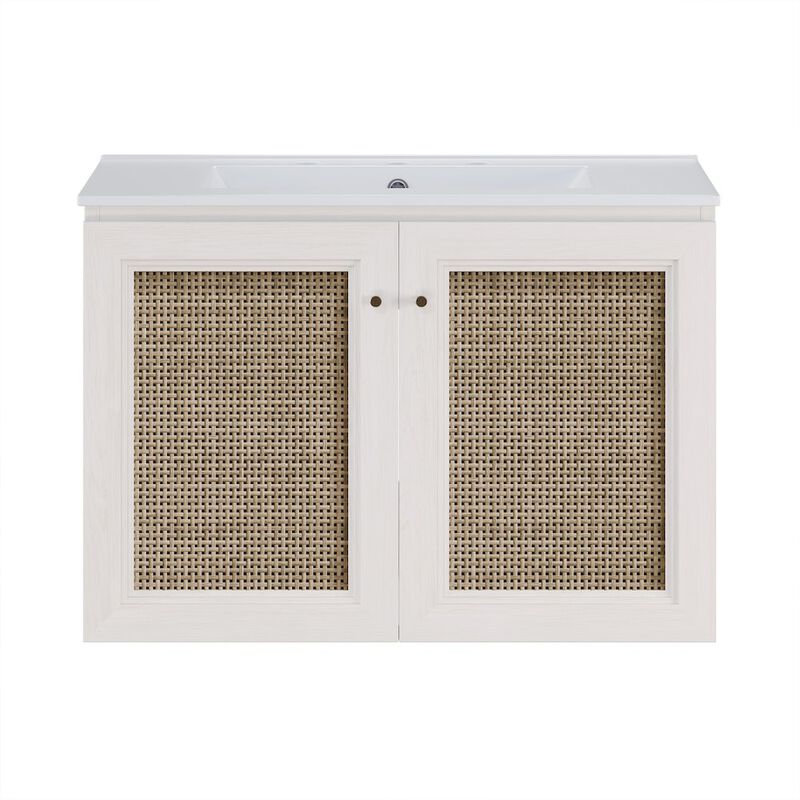 30" Wall-Mounted Bathroom Vanity, White Oak, Widespread Faucet Holes Vanity Top image number 0