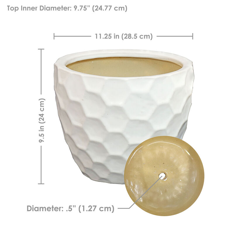 Sunnydaze 13.5" Honeycomb Pattern Ceramic Planter - White - Set of 2
