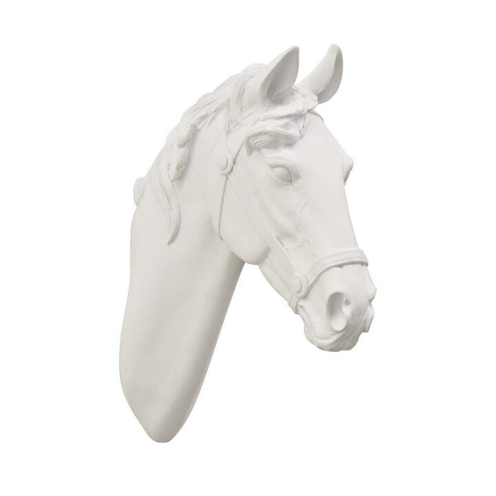 Lilie 14 Inch Horse Head Bust Statuette, Wall Mount Design, Resin, White - Benzara