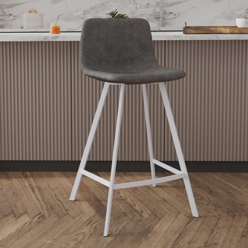 LeisureMod Leather Counter Height Stool with Ergonomic Backrest, Padded Seat & Stainless Steel  Base, Bar Stool with Footrest for Dining, Kitchen, and Bar